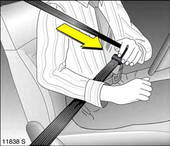 Using the belts Fitting seat belts Pull the belt out of the retractor and guide it across the body, making certain that it is not twisted. Insert latch plate into buckle.