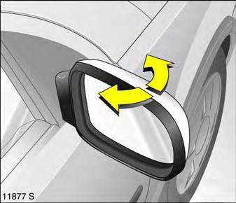 Exterior mirrors For the safety of pedestrians, the exterior mirrors will swing out of their normal mounting position if they are bumped. Reposition the mirror by applying slight pressure 3.