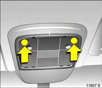 Front reading lights 3 With ignition switched on: On = Press button Off = Press button again Rear courtesy light, rear reading light 3 On = Move switch to right Off = Move switch to left Light
