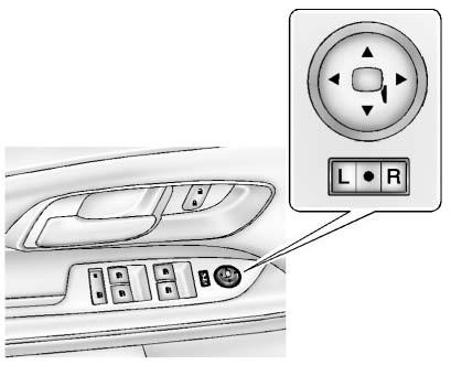 40 Keys, Doors, and Windows Power Mirrors To adjust the mirrors: 1. Move the selector switch to L (Left) or R (Right) to choose the driver or passenger mirror. 2.