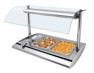 SRB-1 and SRBW-1 include one 2 1 2" high full size food pan Standard models equipped with removable utensil tray for easy cleaning Optional single sided clear or smoked glass sneeze guard available