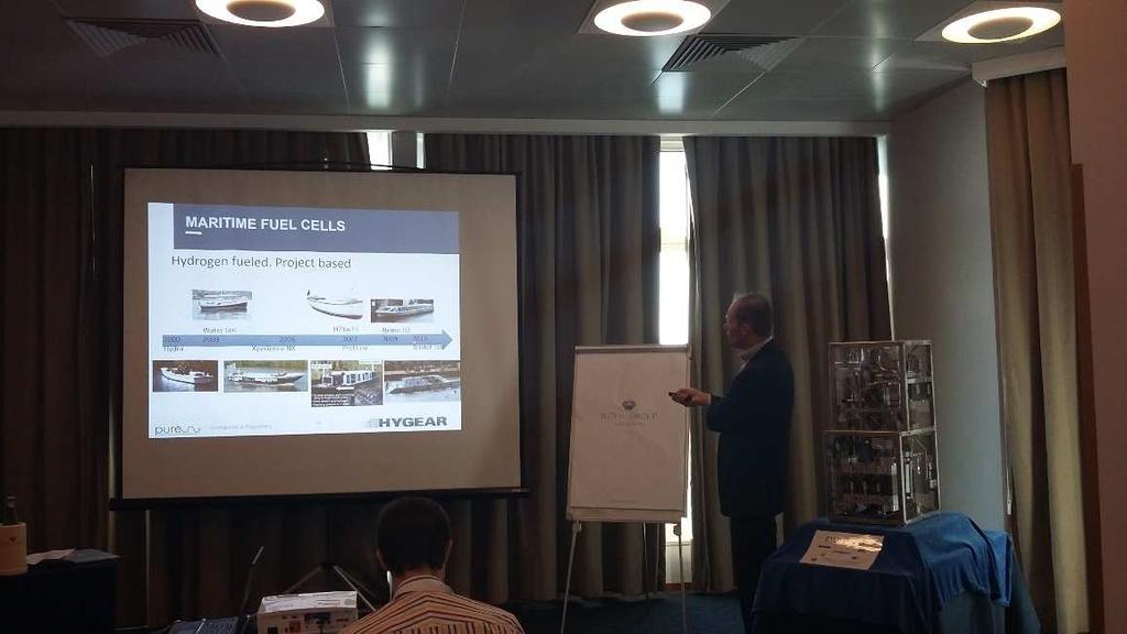 2 Overview of contributions The first contribution from HyGear (Ellart de Wit) touched the general topic of fuel cells for ships.