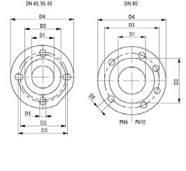 FLANGED circulators Ego (T) (C) 40, 50, 65, 80, 100, (H), single and twin DIMENSIONS - twin a l h1 h 255 b4 b4 DN DIMENSIONS - twin Model DN b1 b4 I h Dimensions [mm] h1 a D1 D2 D3 D4 D5 n.