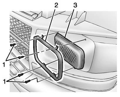 housing. Sealed-Beam Headlamp To replace one of these bulbs: 1. Remove the four screws (1) from the headlamp retainer (2).