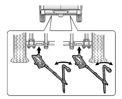 10-74 Vehicle Care Rear Position 4. Position the jack under the vehicle, as shown. The front position jacking point is on the frame. The rear position jacking point is on the rear axle.