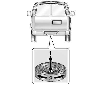 10-78 Vehicle Care 6. Make sure the tire is stored securely. Push, pull (1), and then try to turn (2) the tire. If the tire moves, use the wheel wrench to tighten the cable.