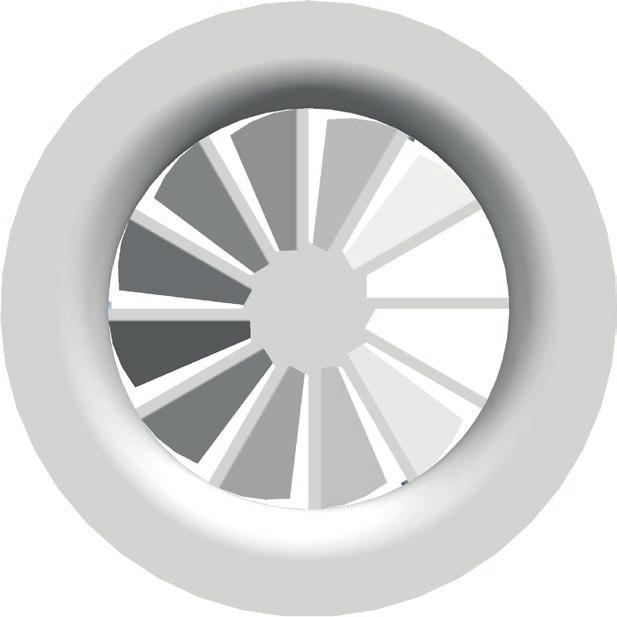 RFD RFD is a circular swirl diffuser for ceiling mounting. Swirl diffuser with fixed deflection blades.