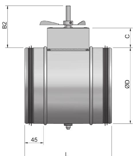 DRS/DRS-T DRS Ø100 Ø630 is a manual commissioning damper, at dim. 100 315 actuator type CM can be mounted. DRS-M Ø400 Ø 630 is an actuator-controlled commissioning damper.