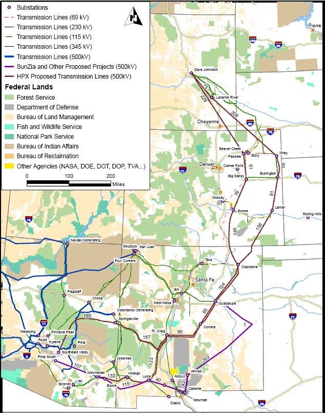 High Plains Express Initiative Two 1,280 mile, 500kV, AC lines through WY, CO, NM and AZ 3,500 4,000 MW of transmission