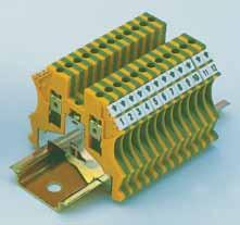 WGT Series Ground Terminal Blocks WGT Series ground terminals can be used on both TS35 and TS32 DIN Rails. The yellow/green color combination meets international standards for ground labeling.