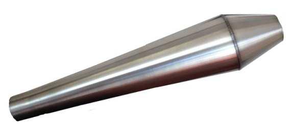 50 12" Straight Core Stainless Steel Cone/Reverse Cone Slip-On Mufflers Brush Finish 304 Stainless Steel. Cone/Reverse Cone, slips over inlet dimension shown. Overall length 12".