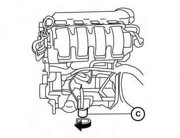 CHANGING ENGINE OIL FILTER LDI2275 1. Park the vehicle on a level surface and apply the parking brake. 2. Turn the engine off. 3. Place a large drain pan under the oil filter C. 4.