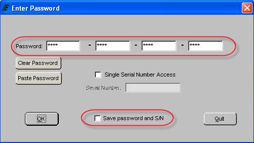 PASSWORD LOGIN Figure 1 shows the password dialog box, which is displayed when a software session begins. Login can be accomplished in two ways. 1. Enter an All S/N Password which is a password applicable to all ECMs of a given original equipment manufacture (OEM).