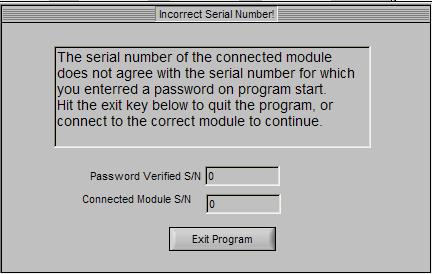 An All S/N password is entered for Single Serial Number use. The Single Serial Number password is valid; however, the Single Serial Number Access Checkbox is not checked.
