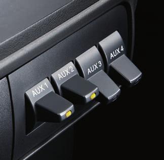 Centrally located upfitter switches 1 give both front-seat occupants the ability to control up to 4
