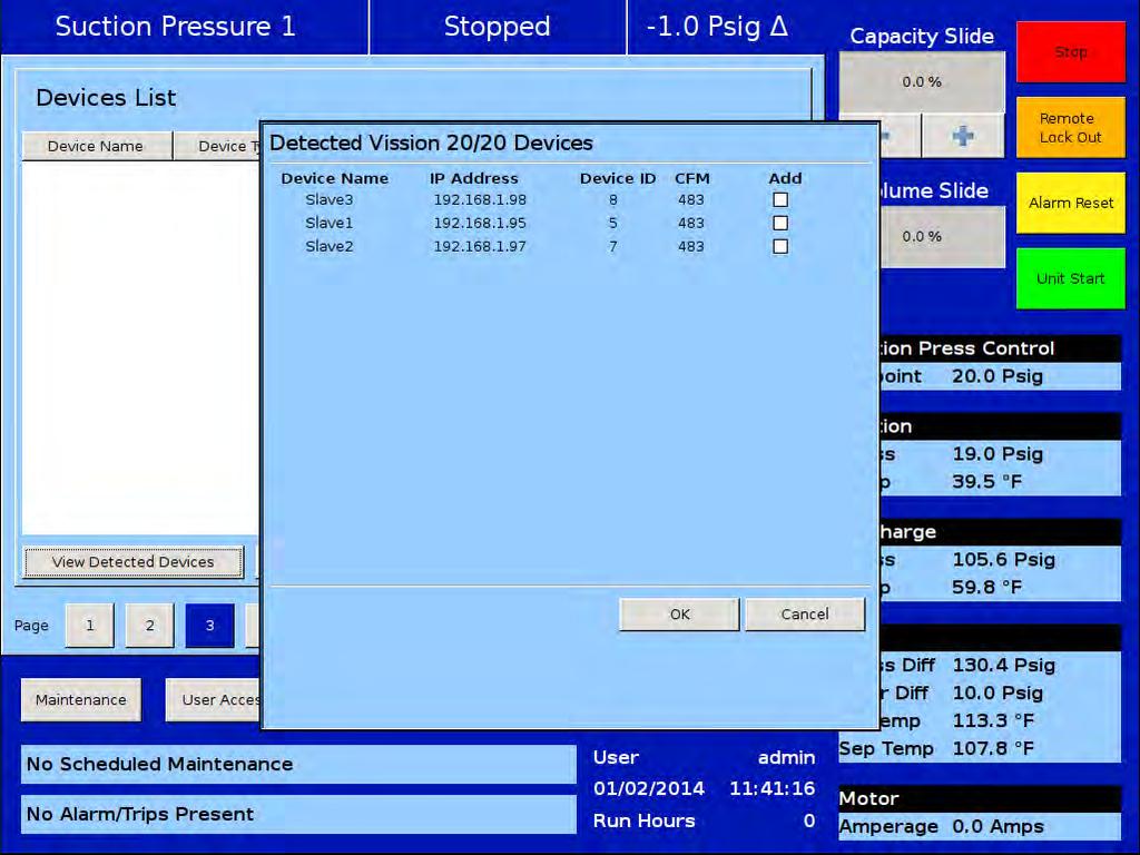 Section 10 Compressor Sequencing VIEW DETECTED DEVICES This popup is displayed on press of View Detected Devices button in Device List Screen.