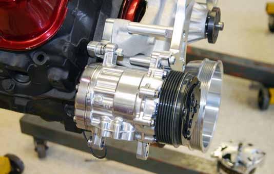 Install the Alternator (P572) using a 8 x 4 4" SHCS (S277) and the billet spacer bushing (A-1.250).