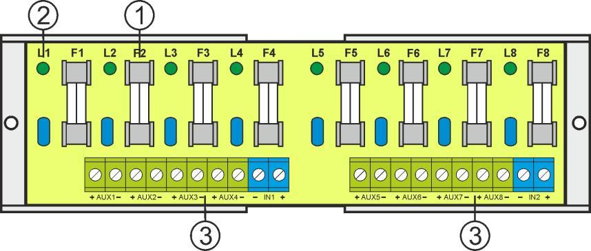 The power supply enclosure houses fuse modules for powering 8 cameras. Fig.2. The view of the fuse module LB8. Fig.3. Output filter. Table 3.