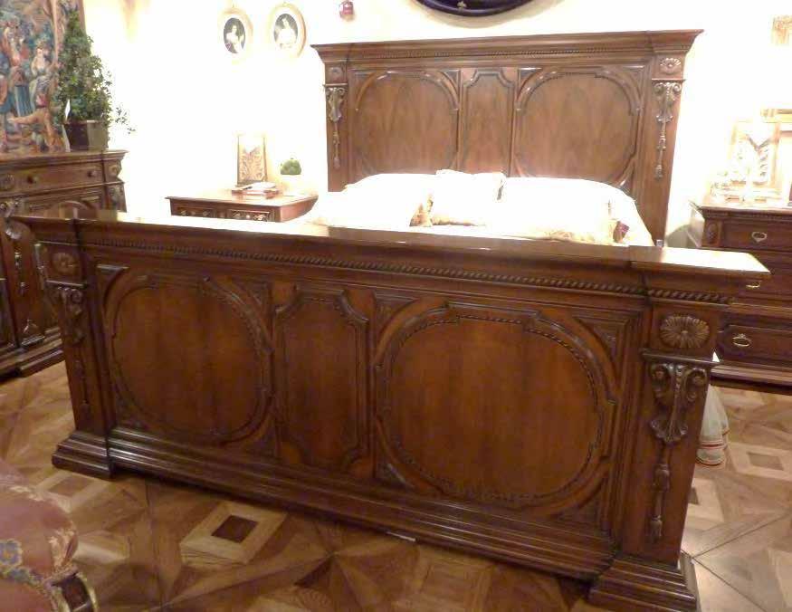 King Size Bed H75 Dimensions: W:89 6/8" D:87 6/8" H:68 1/8" Antique Walnut Heavy