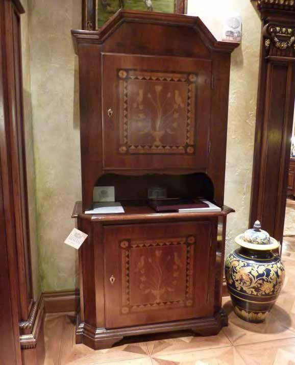 Inlaid Cabinet C15 Dimensions: W:38 2/8" D:17 3/8" H:78 6/8" Antique Walnut Heavy Distressing, Semi-Shiny+Pumice Retail Price: $9,136.00 Reduced Price: $4,568.00 C3.