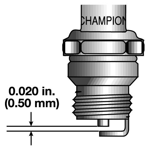 MAINTENANCE AND REPAIR INSTRUCTIONS REPLACING THE SPARK PLUG Use a Champion RDJ7Y spark plug (or equivalent). The correct air gap is 0.020 in. (0.5 mm.). Remove the plug after every 50 hours of operation and check its condition.