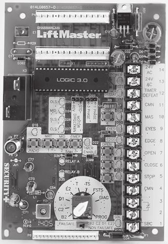 In addition, this control board contains a Delay-on-Reverse Circuit, Maximum Run Timer, Programmable Mid-Stop standard and the Exclusive Maintenance Alert System.