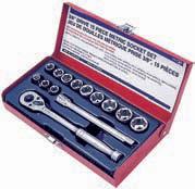 SOCKET WRENCH SET SW3811-6 600223 Standard Length 6 Pt. S.A.E. Sockets: 5/16, 3/8, 7/16, 1/2, 9/16, 5/8, 11/16, 3/4" 48 tooth 8" quick release oval head ratchet 6" extension 15 PC METRIC SOCKET WRENCH SET SW3815M-6 600226 Standard Length 6 Pt.