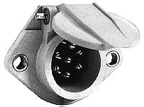 88" T-E-TL50809 Truck-Lite Flush Mount 7 Way Receptacle Made of GE Noryl - tough, nonconductive, corrosion-resistant Cadmium plated floating brass pins For use with ring type terminals Direct wired