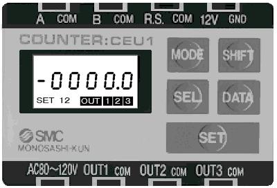 Series CEU CEU1 Operation Pulse input terminals Reset input External power supply Count value, preset value, allowable value and output configuration settings Mode indicator Output and output