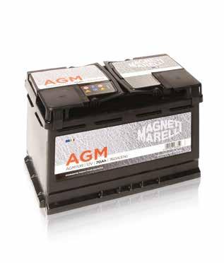 Magneti Marelli AGM AGM Technology - High-surface glass mat separators - Full framed casted positive grid - High compression of the plate groups -