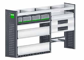 bott vario Modules Module R 641 Category III Module specification: Endframes with edge protection 1x base compartment with drop-front and 2 lashing rails 3x drawer with anti-slip mat, height 100,