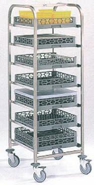Sufficient clearance between levels to allow for effective air drying. Designed to hold 500mm x 500mm baskets. The trolley can also be used for transportation.