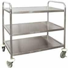 with brake SERVING TROLLEY - 3 SHELF Stainless Steel 5 Casters 2 x Brake Casters 2 x Swivel Casters TR-526 TR-528 TR-530 710 x 405 x