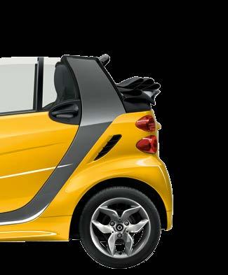 A total of nine soft top colours are available: black, red and blue (denim look) from the smart range plus six further colours from the exclusive smart BRABUS tailor