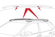 the roof bars. To install the roof bars, you must secure them only to the four anchorage points in the roof frame. These points are masked by the vehicle's doors when closed.