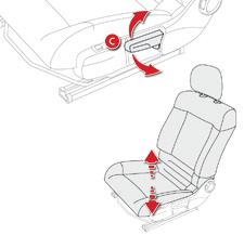 Adjustments Forwards-backwards Seat backrest angle Height (driver only) 3 F Raise the control A and slide the seat