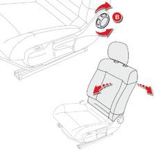 F Pull the control C upwards to raise the seat or push it downwards to lower it, as many times as required, to obtain the