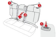 F Position the seat belts on the backrest and buckle them. F Place the head restraints in the low position.