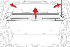 Ease of use and comfort Rear parcel shelf Hook Storage box To remove the shelf: F unhook the two cords, F raise the shelf slightly, then remove it.
