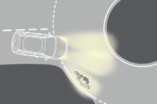 With dipped or main beams, this system makes use of the beam from a front foglamp to illuminate the inside of a bend, when the vehicle speed is below 25 mph