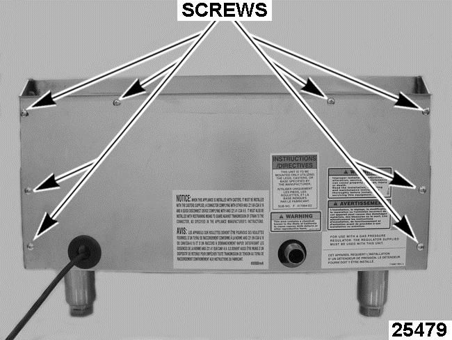 BULL NOSE Fig. 1 2. Remove screw(s) that secure the bottom lip of the control panel to the frame. The total number of screws depend on the width of the griddle. 3.