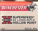 22 LONG RIFLE (HIGH VELOCITY). "SUPERSPEED" White, red and orange box with black, red and white printing. One-piece box with end flaps.