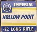 "I-1" h/s on a brass case.. Lead bullet. Child warning on side. LR-3.5.22 LONG RIFLE (HIGH VELOCITY HOLLOW POINT).