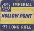 22 LONG RIFLE (SUBSONIC VELOCITY-HOLLOW POINT)." Orange, white and blue box with blue and white printing.