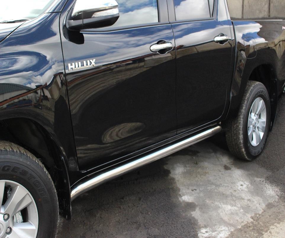 Side Pipes - Stainless Steel Enhance the appearance of your Hilux with these stylish side pipes. Made from 304 stainless steel with a high polish finish.