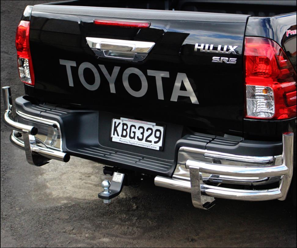 Bull Bar Rear - Stainless Steel Protect the rear of your Hilux with this highly polished stainless steel 2 piece rear bull bar. Requires w bar kit (sold separately).