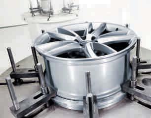 In the test, wheels which have been previously damaged by simulated stone chips are