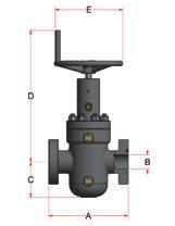 DIMENSION TABLE KEY A B C D E NT FLANGE TO FLANGE VALVE BORE SIZE BORE CENTERLINE TO BOTTOM BORE CENTERLINE TO TOP HANDWHEEL DIAMETER NUMBER OF TURNS WT THREADED FLANGED SIZE WP (PSI) A B C D E NT WT