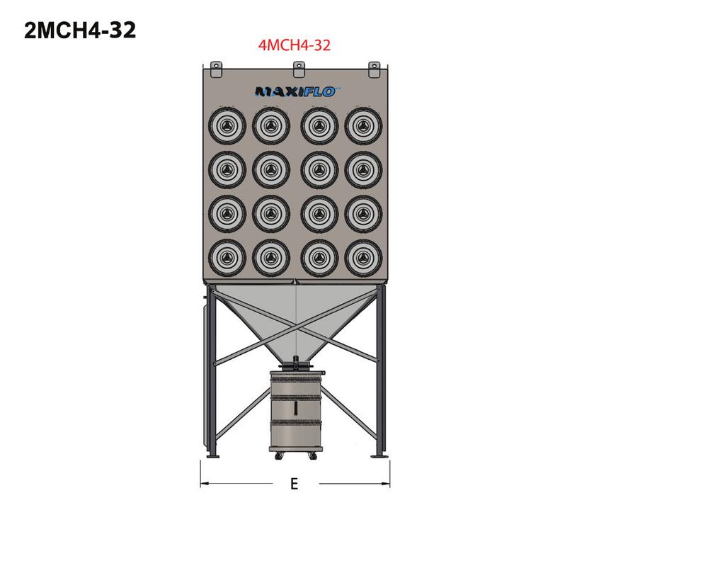 Modular horizontal cartridge dust collector with automatic pulse cleaning MAXIFLO model numbers and dimensions 2MCH4-16 2MCH4-16 3MCH4-24 4MCH4-32 8MCH4-64 6MCH4-48 Note: dimensions and weights