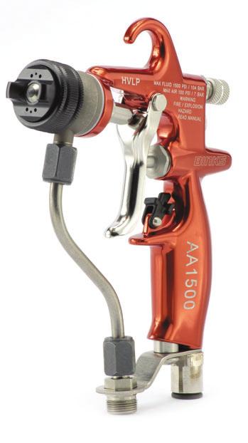 AA1500 Air Assisted Airless HVLP Spray Gun ADJUSTABLE SPRAY PATTERN The Binks AA1500 Air Assisted Spray Gun with New AA-10 Air Cap improves fan pattern adjustment for hardto-reach areas, and reduces